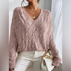SHEIN small oversized pink and pearl sweater with tie back